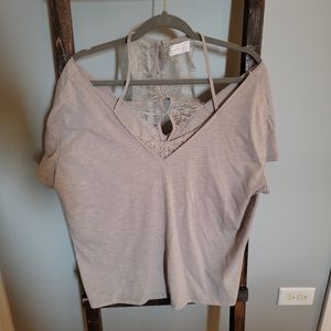 Buckle - Mustard Seed eyelash lace cold shoulder top